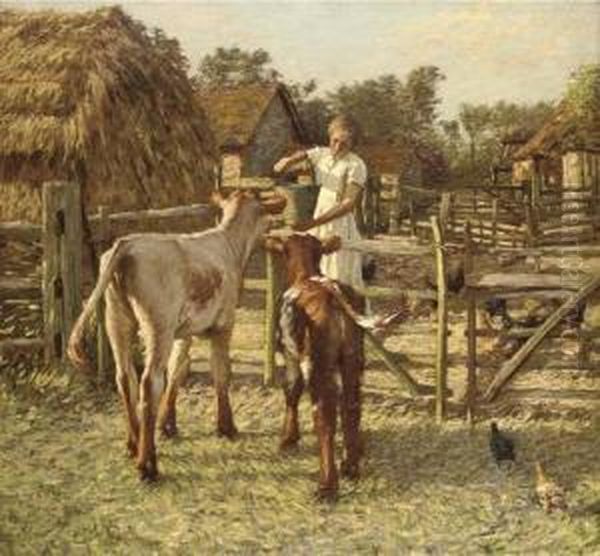 A Sussex Farm Oil Painting by Henry Herbert La Thangue