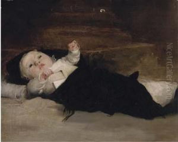 A Baby In Swaddling Clothes Oil Painting by Henry Herbert La Thangue