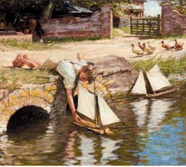 The Farm Pond Oil Painting by Henry Herbert La Thangue