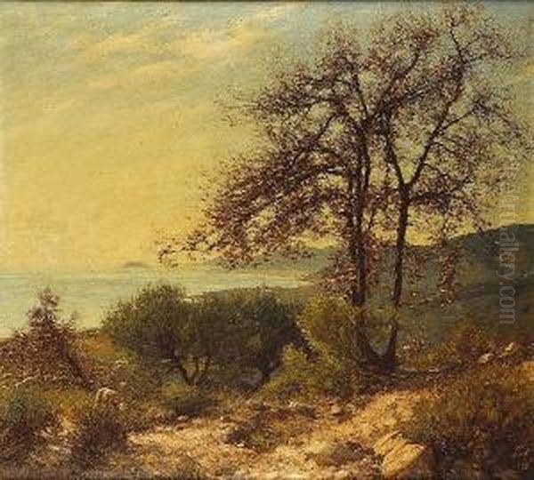 A Ligurian Landscape Oil Painting by Henry Herbert La Thangue