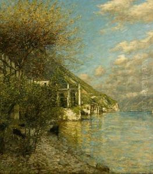 A Brescian Shore Oil Painting by Henry Herbert La Thangue