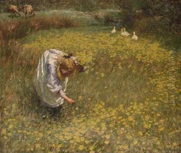 Marsh Marigolds Oil Painting by Henry Herbert La Thangue