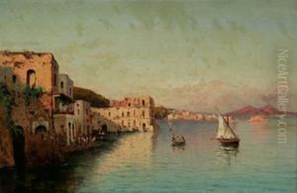 Bay Of Naples With View Of Mt. Vesuvius Oil Painting by Alessandro la Volpe