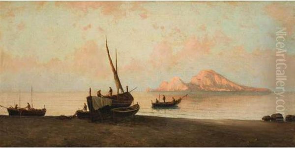 Pescatori Con Vista Dell'isola Di Capri Oil Painting by Alessandro la Volpe