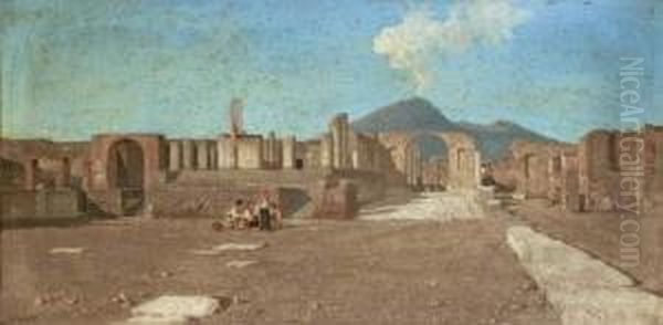 Vue De Pompei Animee De Personnages Oil Painting by Alessandro la Volpe