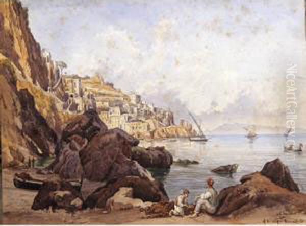 Amalfi - Acquerello Su Cartone Oil Painting by Alessandro la Volpe