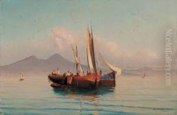 Pescatori Nel Golfo Di Napoli Oil Painting by Alessandro la Volpe