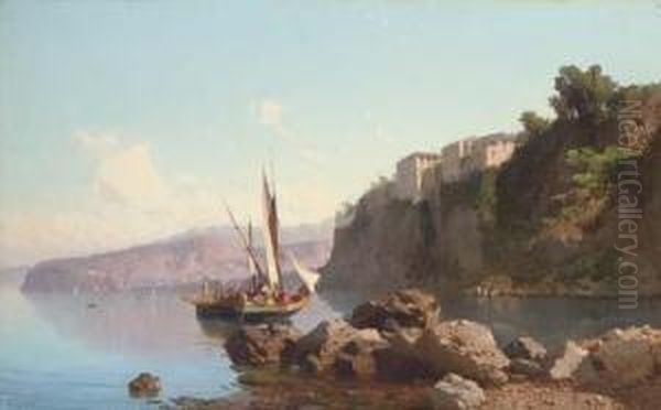 Fishing Vessels Before Sorrento Oil Painting by Alessandro la Volpe