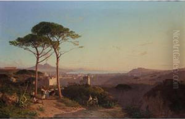 View Over The Bay Of Naples Towards Vesuvius Oil Painting by Alessandro la Volpe