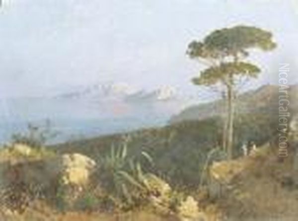 Veduta Di Capri Dalla Costiera Sorrentina Oil Painting by Alessandro la Volpe