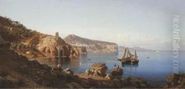 The Sorrentine Coast With A View Of Vico Equense In The Bay Of Naples Oil Painting by Alessandro la Volpe