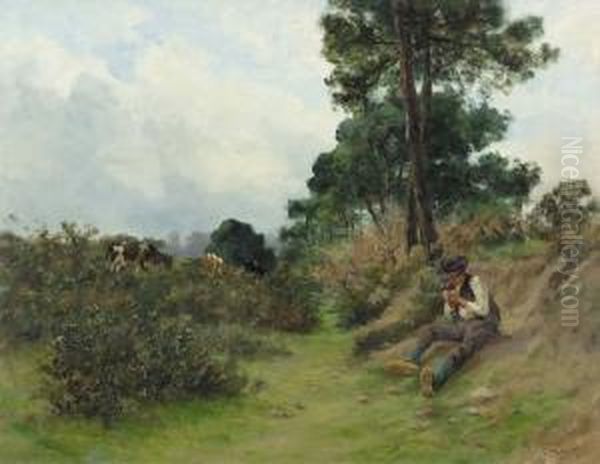 Landschaft Mit Sitzendem Hirten. Oil Painting by Eugene Leon Labitte