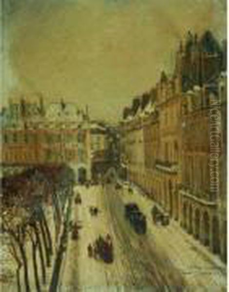  La Place Des Vosges Sous La Neige, Paris Janvier 1871  Oil Painting by Edme Emile Laborne