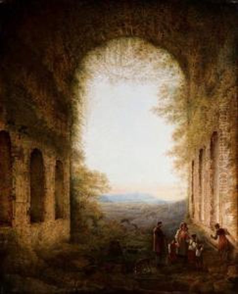 Paesaggio Arcadico Con Rovine Antiche E Figure Oil Painting by Carlo Labruzzi