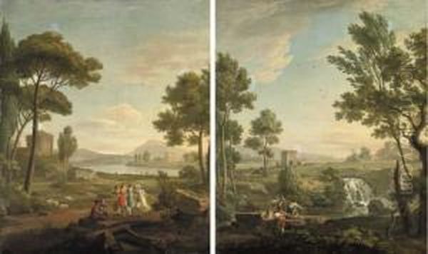 An Italianate River Landscape With A Ruin Oil Painting by Carlo Labruzzi