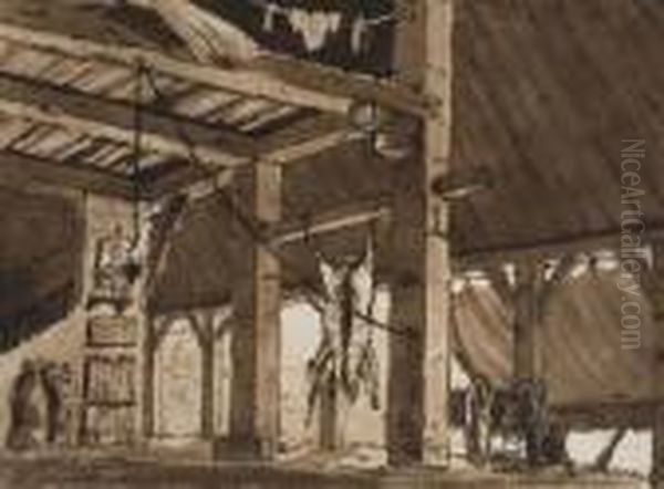 Slaughterhouse Interior Oil Painting by Carlo Labruzzi