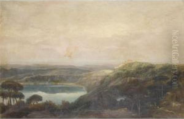 A View Of Lake Nemi, Looking Towards Genzano Oil Painting by Carlo Labruzzi