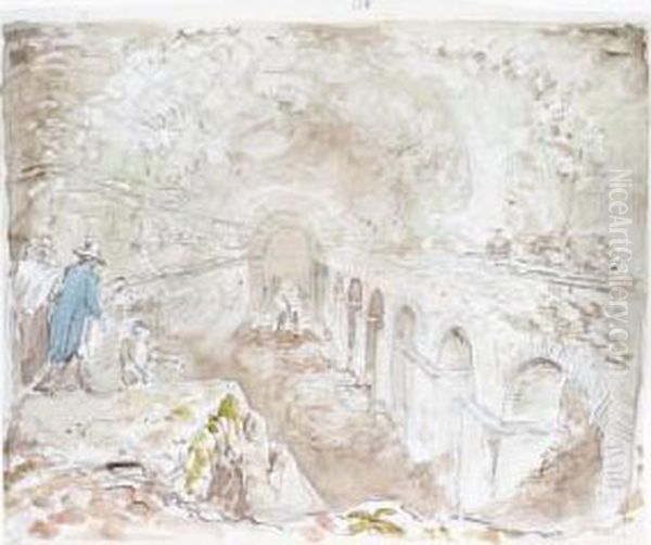 Sir Richard Colt Hoare And Other
 Visitors In The Interior Of The Cistern At Castra Albana Oil Painting by Carlo Labruzzi