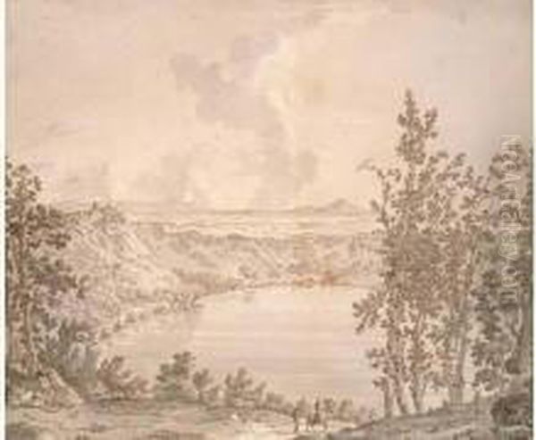 Vue De Castel Gondolfo Et Du Lac D'albano Oil Painting by Carlo Labruzzi