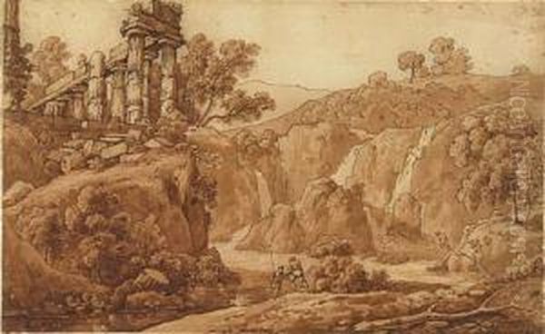 Landscape With Classical Ruins And Two Figures Oil Painting by Carlo Labruzzi