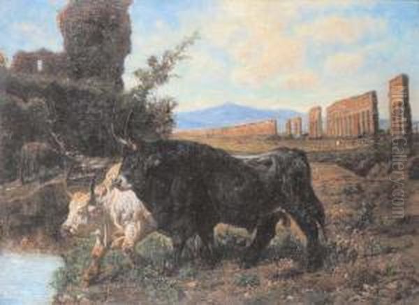 Bufali Nella Campagna Romana Oil Painting by Valerio Laccetti