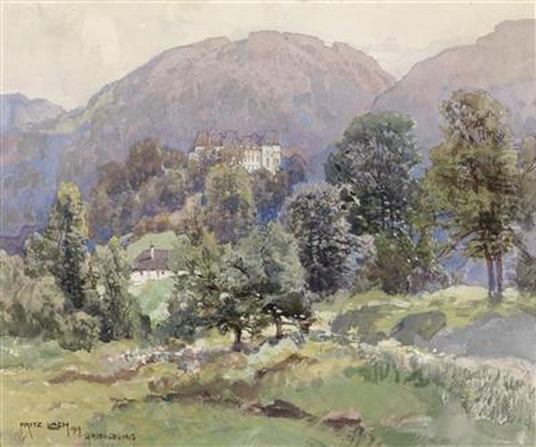 A View Ofgreinburg Castle Oil Painting by Fritz Lach