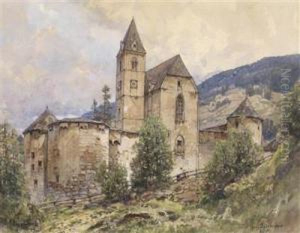 Landschaftmit Wehrkirche Oil Painting by Fritz Lach