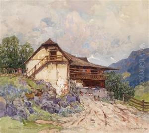 Bauernhaus Am Lande Oil Painting by Fritz Lach