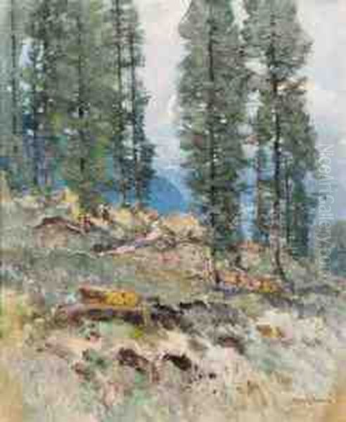 Waldstuck Mit Geschlagerten Baumstammen Oil Painting by Fritz Lach