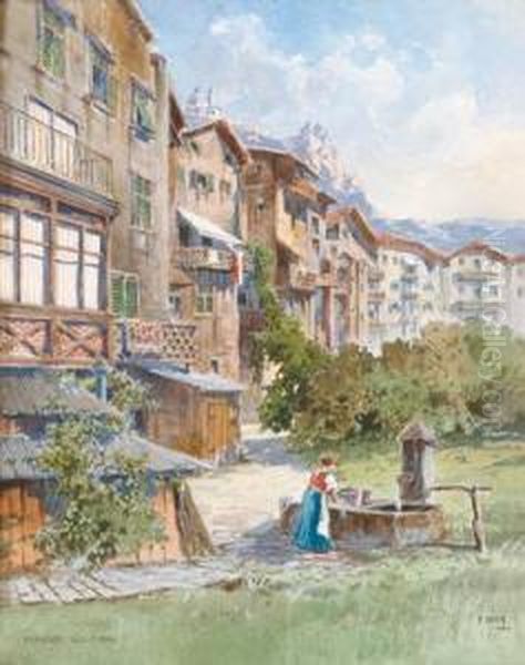 Houses In Klausen Oil Painting by Fritz Lach