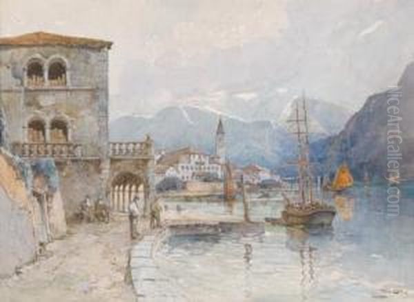 A View Of Perasto At Gardasee Oil Painting by Fritz Lach