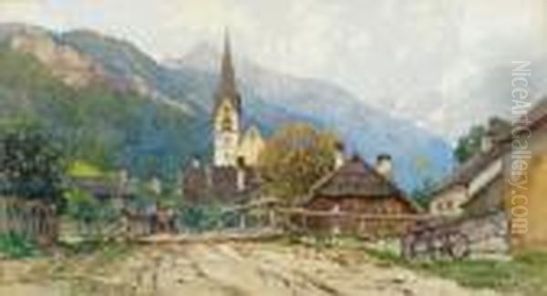 Obervellach Nella Valle Molltal Oil Painting by Fritz Lach