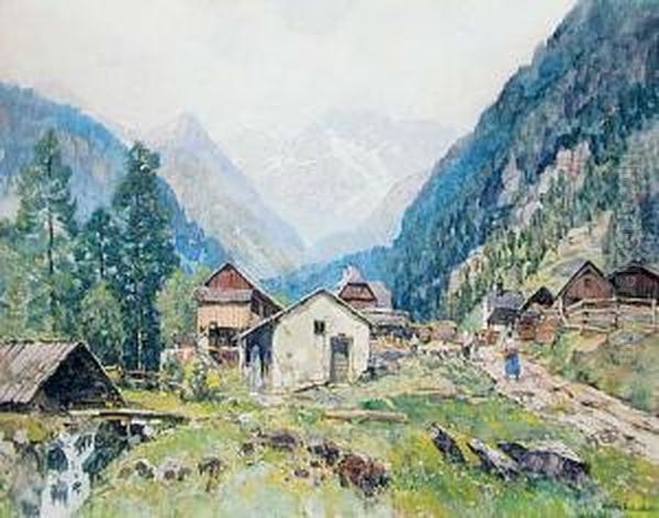 Pejzaz Z Mallnitz [w Tyrolu] Oil Painting by Fritz Lach