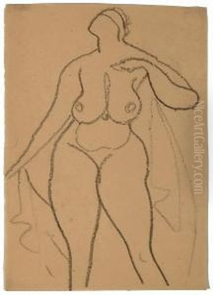 Standing Nude With Drapery Oil Painting by Gaston Lachaise