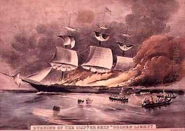 Burning of the Clipper Ship Golden Light Oil Painting by Currier