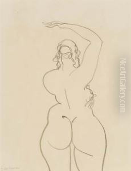 Standing Female Nude Seen From Behind Oil Painting by Gaston Lachaise