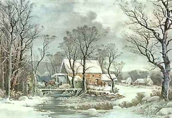 Winter in the Country the Old Grist Mill Oil Painting by Currier