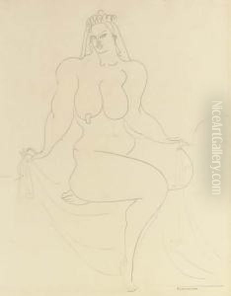 Seated Nude Figure With Drape Oil Painting by Gaston Lachaise