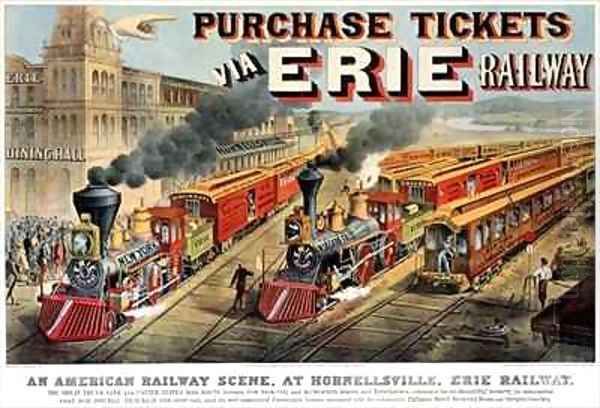 The American Railway Scene at Hornellsville Erie Railway Oil Painting by Currier