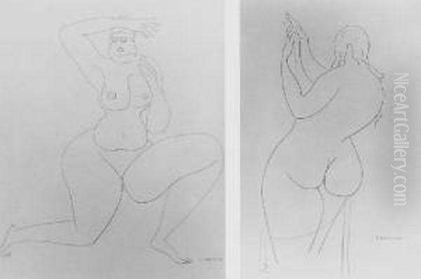 Two Nudes: A Pair Of Drawings Oil Painting by Gaston Lachaise