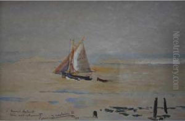 Crevettier De Honfleur En Baie De Seine Oil Painting by Bernard Lachevre