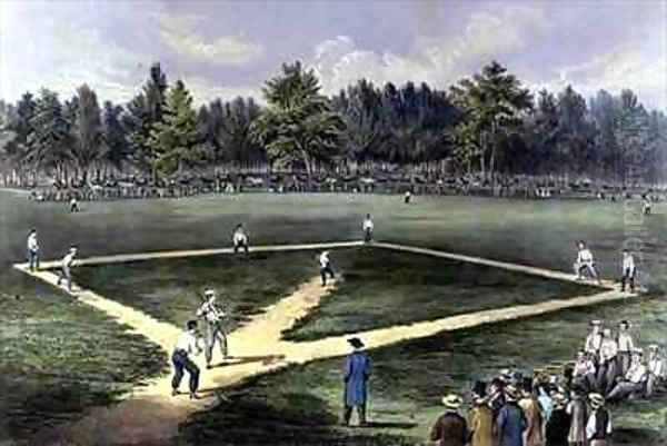 The American National Game of Baseball Grand Match For The Championship at The Elysian Fields Hoboken Oil Painting by Currier