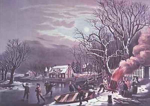 A Winter Evening Oil Painting by Currier