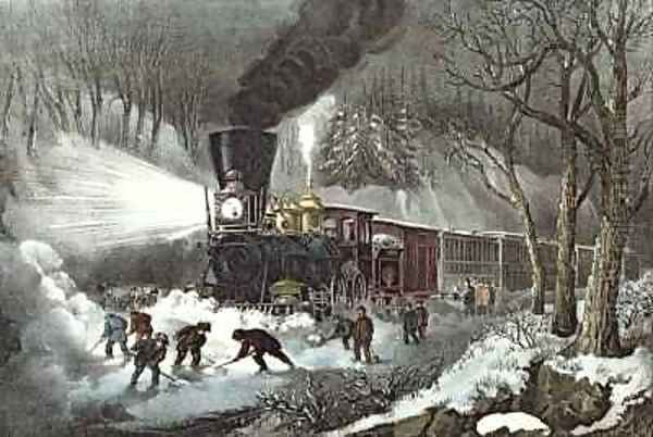 American Railroad Scene Oil Painting by Currier