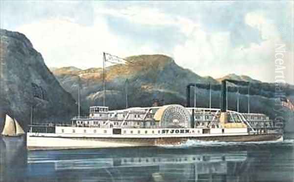 The Hudson River Steamboat St John Oil Painting by Currier