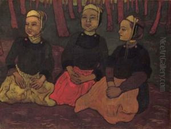 Les Trois Bigoudenes Dans La Foret Oil Painting by Georges Lacombe