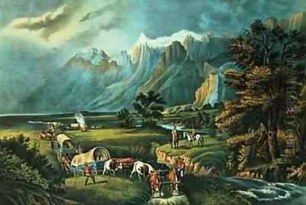 The Rocky Mountains Emigrants Crossing the Plains Oil Painting by Currier