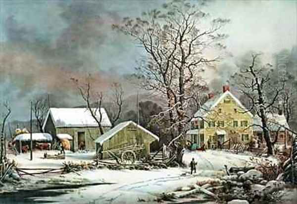 Winter in the Country A Cold Morning New England Oil Painting by Currier