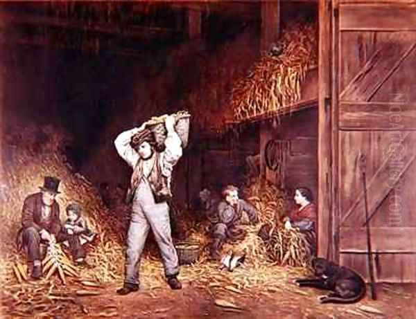 Husking Corn Oil Painting by Currier