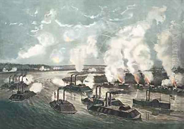 Bombardment and Capture of Island No 10 on the Mississippi River Oil Painting by Currier